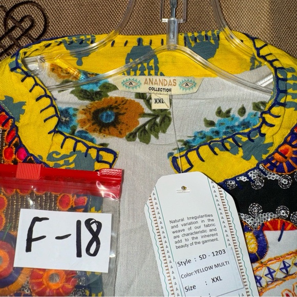 Anandas Collection NWT! Yellow/Multi Patchwork Boho Chic Shift Dress Top Coverup - Picture 10 of 17